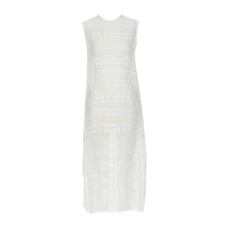 RAEY beige striped textured muslin semi sheer midi casual day dress UK6 XS For Sale