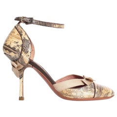 ALAIA naturale con fiocco a scaglie e cinturino alla caviglia, tacchi EU35.5 US5.5 UK2.5