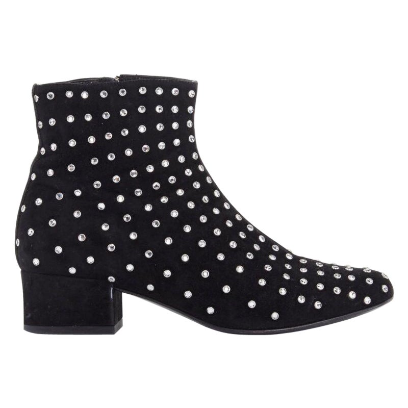SAINT LAURENT daim noir strass cristaux embellis chaussure cheville EU35 US5 en vente