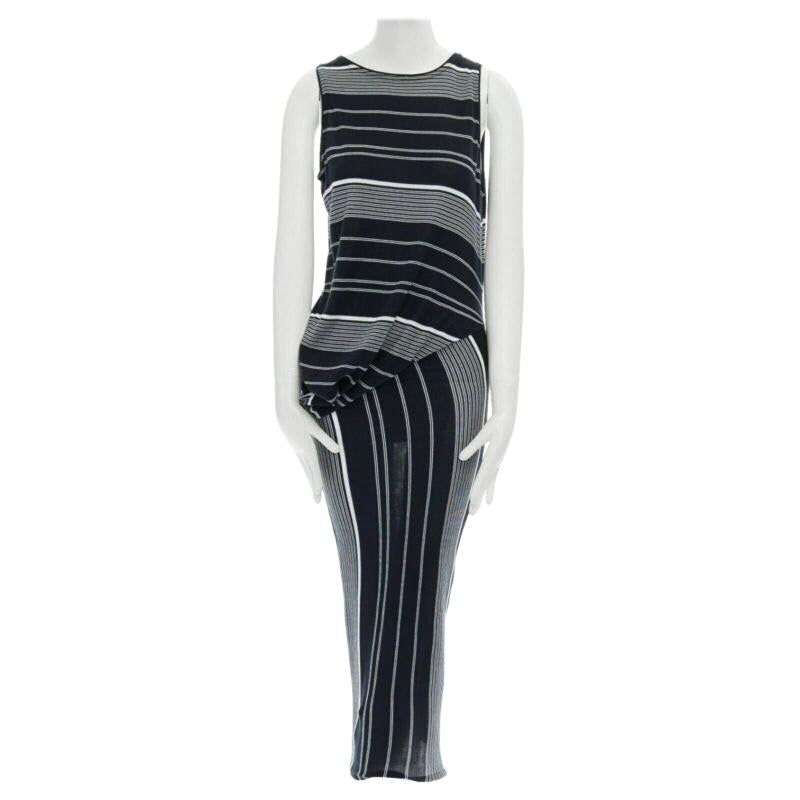 STELLA MCCARTNEY black white stripe knit draped waist stretch dress IT38 XS For Sale