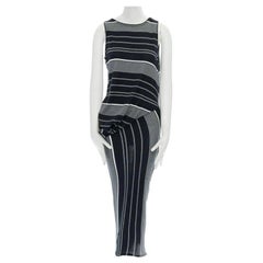 STELLA MCCARTNEY schwarz weiß gestreiftes Strickkleid mit drapierter Taille, Stretchkleid IT38 XS