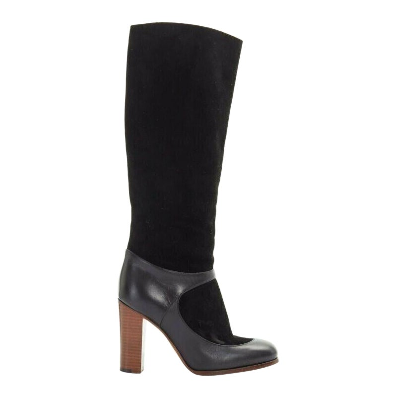 Céline Philo - Bottes à talons hauts en daim noir avec bride à la cheville, EU35,5 en vente