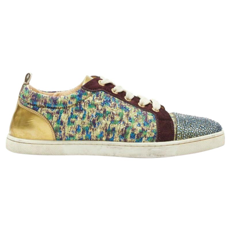 CHRISTIAN LOUBOUTIN Gondola gold jacquard strass crystal toe low sneaker EU38.5