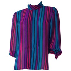 Vintage 80s Sheer Striped Blouse