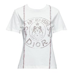 CHRISTIAN DIOR 2022 L'union fait le Force white cotton linen stamp tee XS