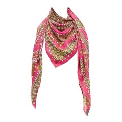 HERMES pink cashmere silk parures des maharajas jewel print 135cm square scarf