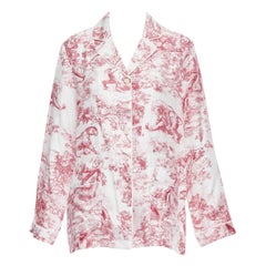 CHRISTIAN DIOR 100% silk red Toile De Jouy animal print pajama shirt FR40 L