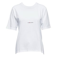 SAINT LAURENT 2020 weißer Baumwolle gewaschen Vintage-Logo Druck kastenförmiges Tshirt XS