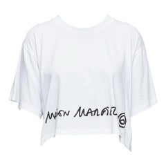 MAISON MARGIELA MM6 camiseta recortada con logotipo negro en mezcla de algodón blanco XS