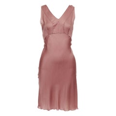 PRADA Vintage 100% silk blush pink beaded trim V neck slip dress IT42 M