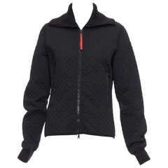 PRADA Linea Rossa black nylon blend red logo zip quilted zip up jacket L