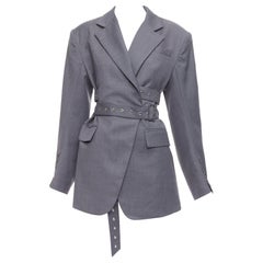 ROHK blazer gris mezcla de lana ojal doble cinturón hombrera FR36 S