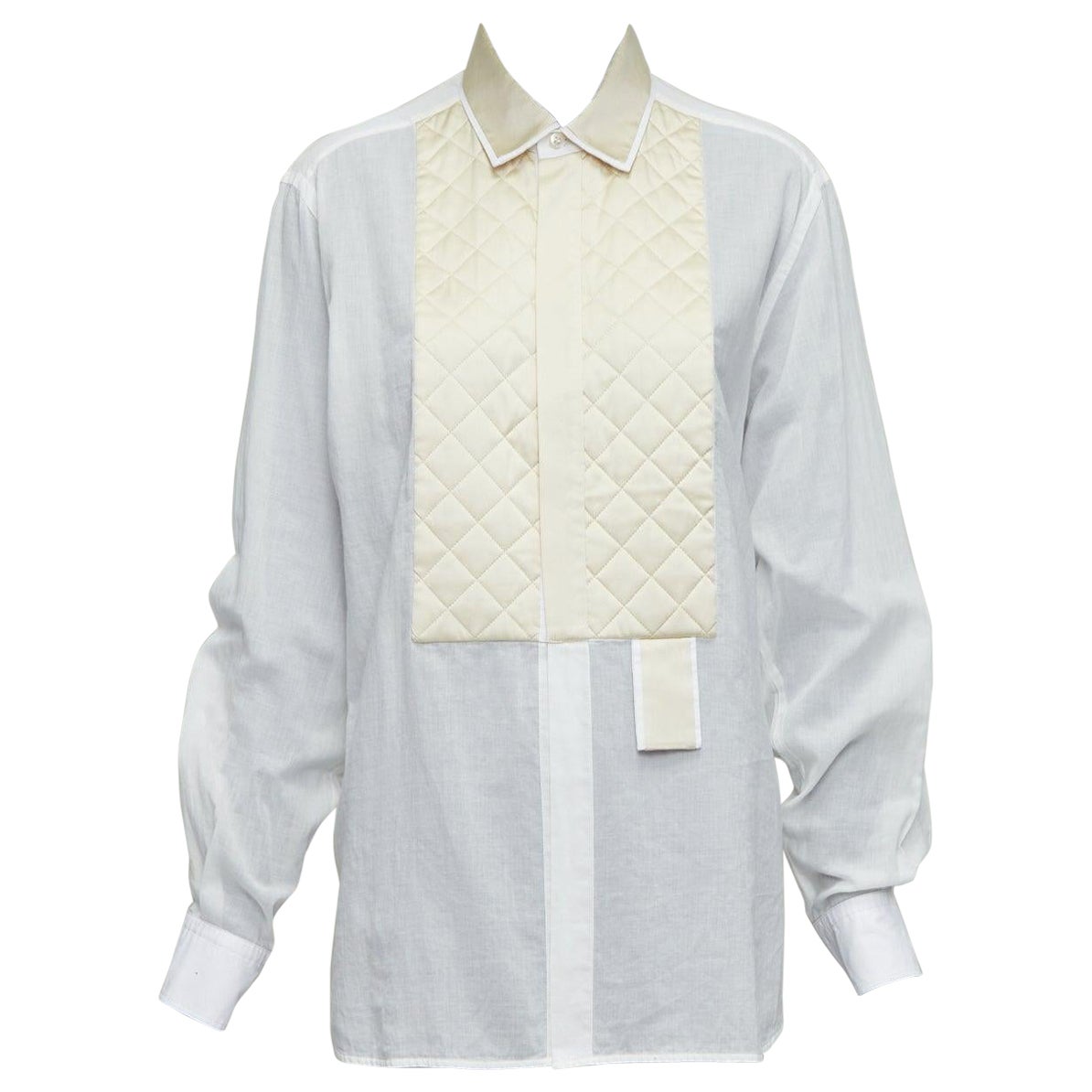 BOTTEGA VENETA 2019 white cotton cream silk blend quilted panels shirt IT42 M For Sale