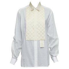 Bottega Veneta 2019 camicia bianca in cotone crema seta misto pannelli trapuntati IT42 M