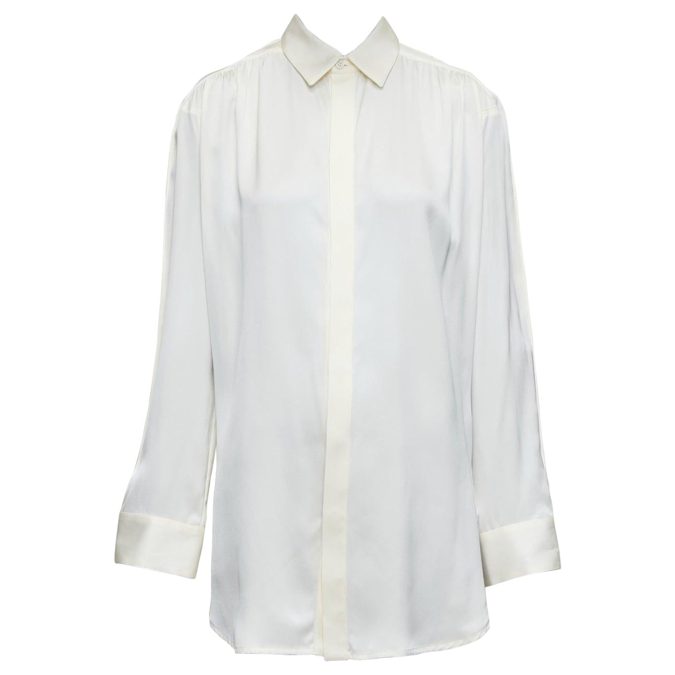 BOTTEGA VENETA Camisa con mangas raglán acanaladas 100% seda crema IT36 XXS