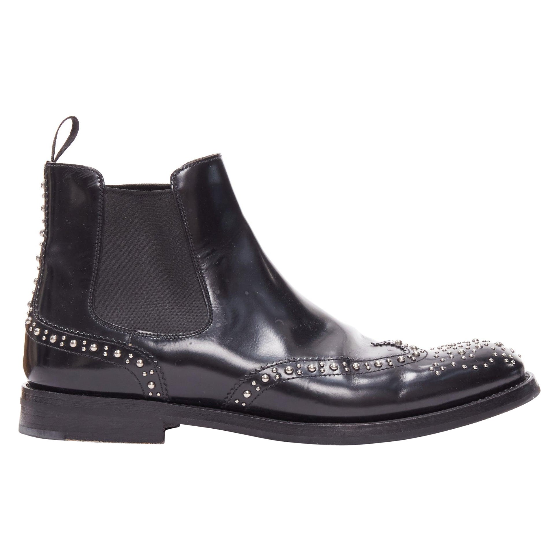 CHURCH'S Ketsby Met black leather silver dome studded ankle flat boots EU38 For Sale