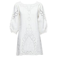 VIX PAULA HERMANNY Solido Jessey bianco lino pizzo reticolo copricostume boho S.S. White