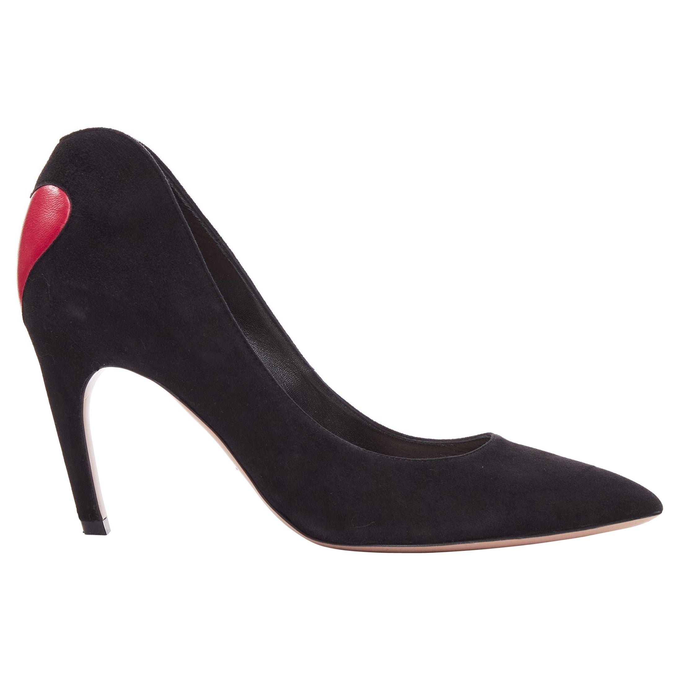 DIOR Dioramour red leather heart black suede curved heeled pumps EU38 For Sale