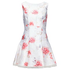GIAMBATTISTA VALLI crème rouge lilas imprimé floral robe évasée en tulle IT42 S