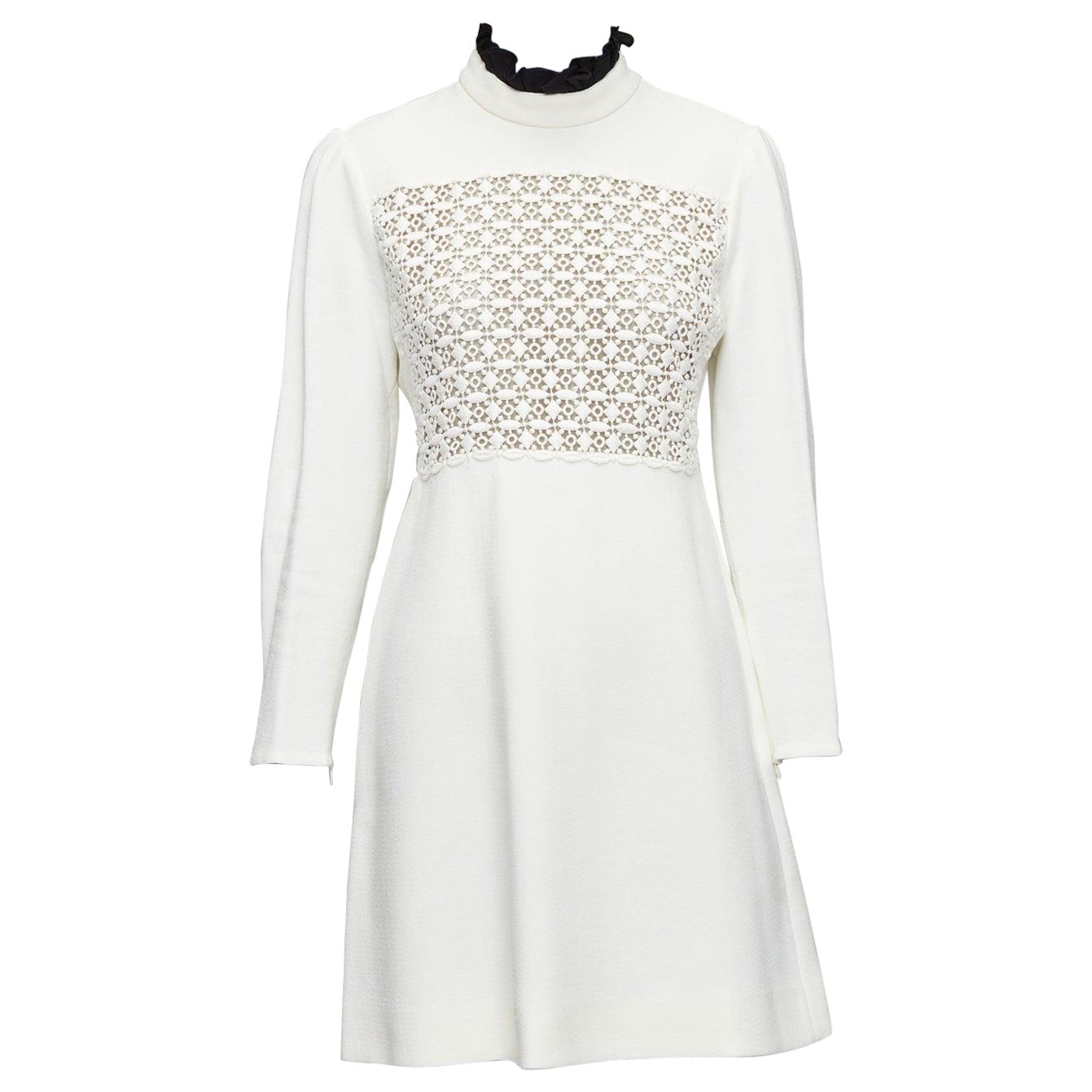 GIAMBATTISTA VALLI crepé crema bordado cuello volante vestido IT42 M en venta