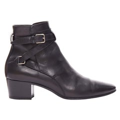 SAINT LAURENT Blake black leather silver buckle motorcycle jodphur boot EU37