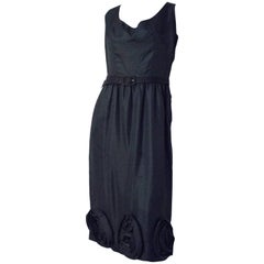 50s Black Silk Rose Dress