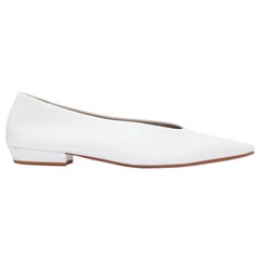 BOTTEGA VENETA Almond white soft leather scoop front pointed toe flats EU38