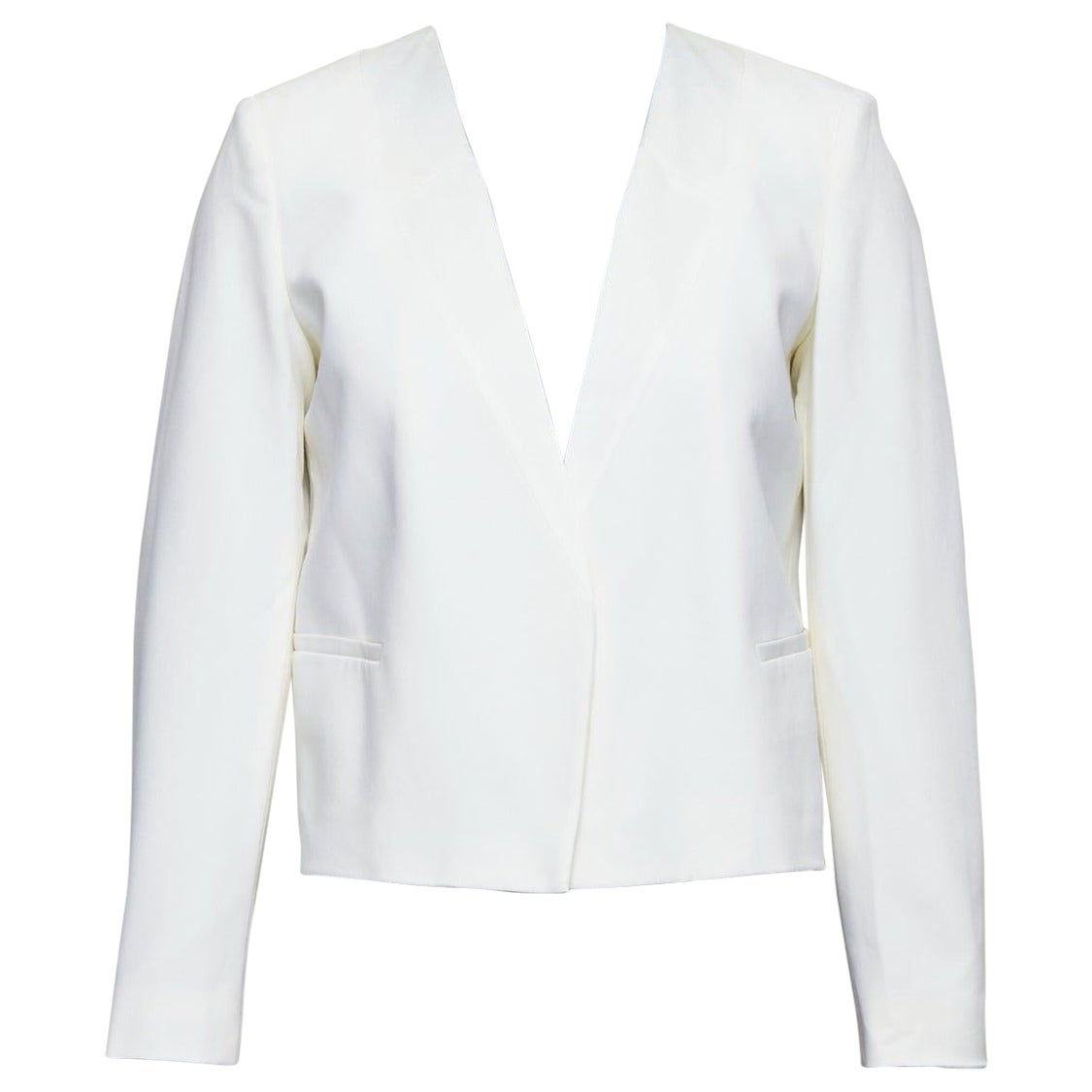THEORY cream tromp loeil lapel shoulder pad cropped tux blazer US0 XS