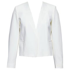 THEORY cream tromp loeil lapel shoulder pad cropped tux blazer US0 XS
