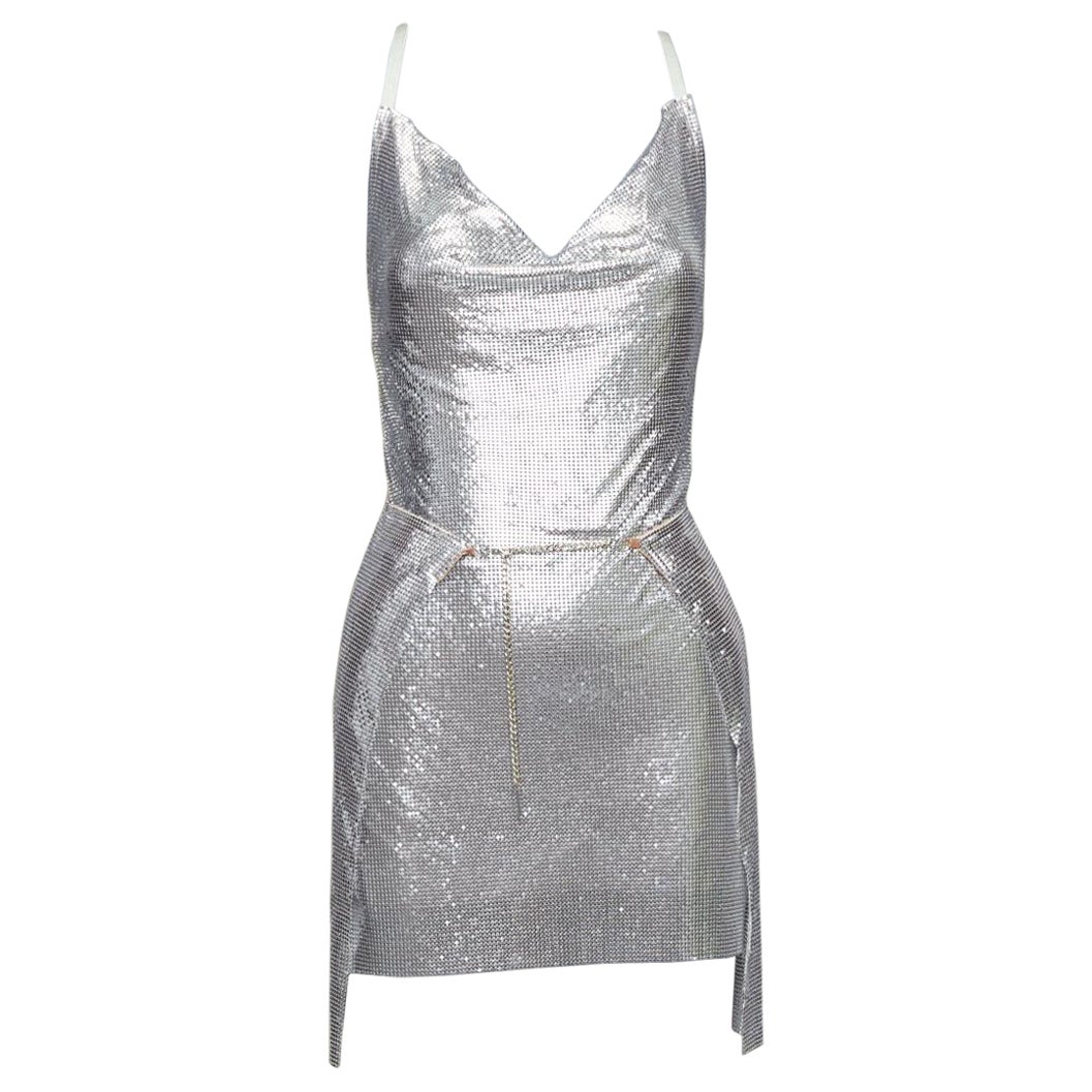 POSTER GIRL Adrianne 100% aluminium silver chainmail top skirt dress XS