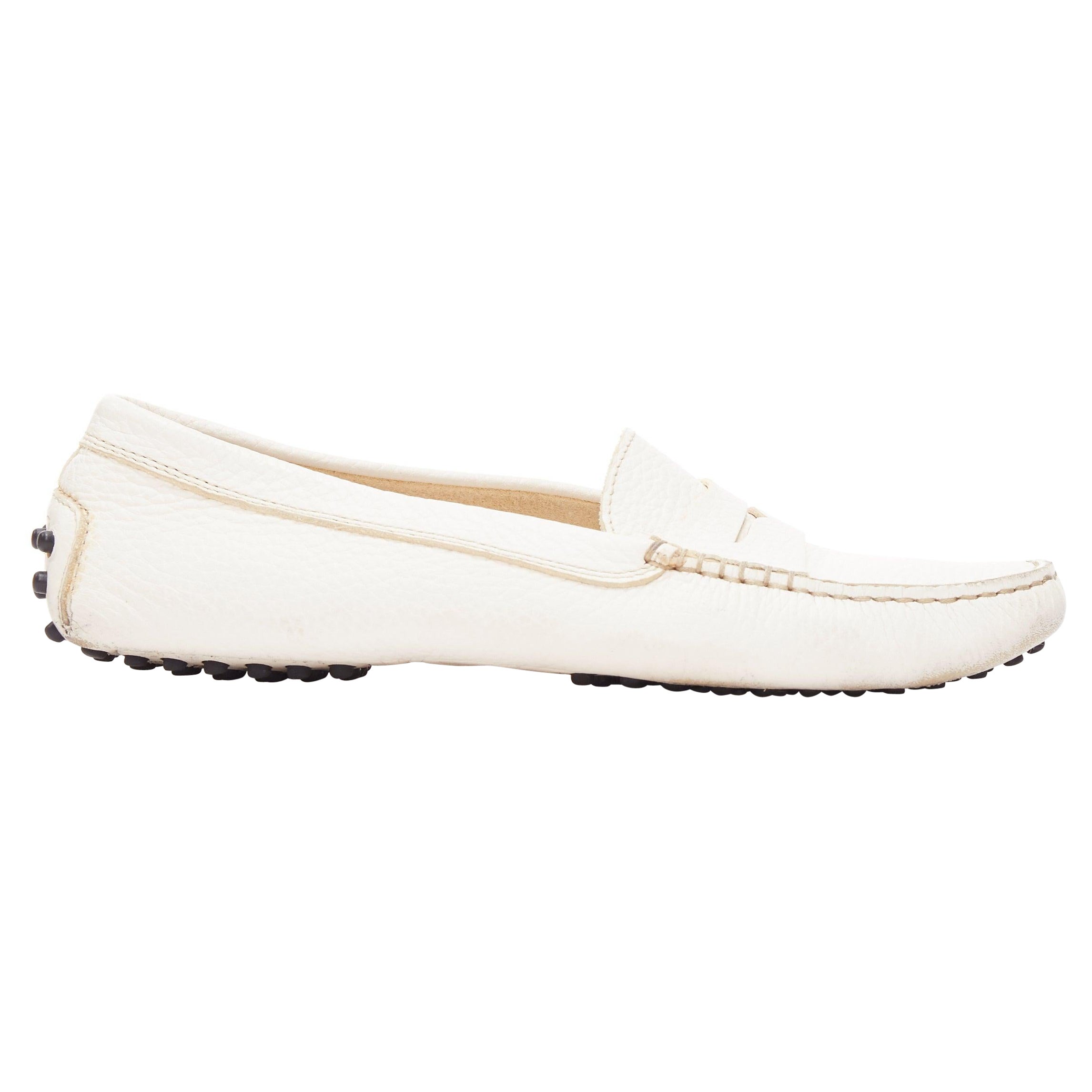 TOD'S Gommino cream textured leather black rubber studs driver shoes EU37