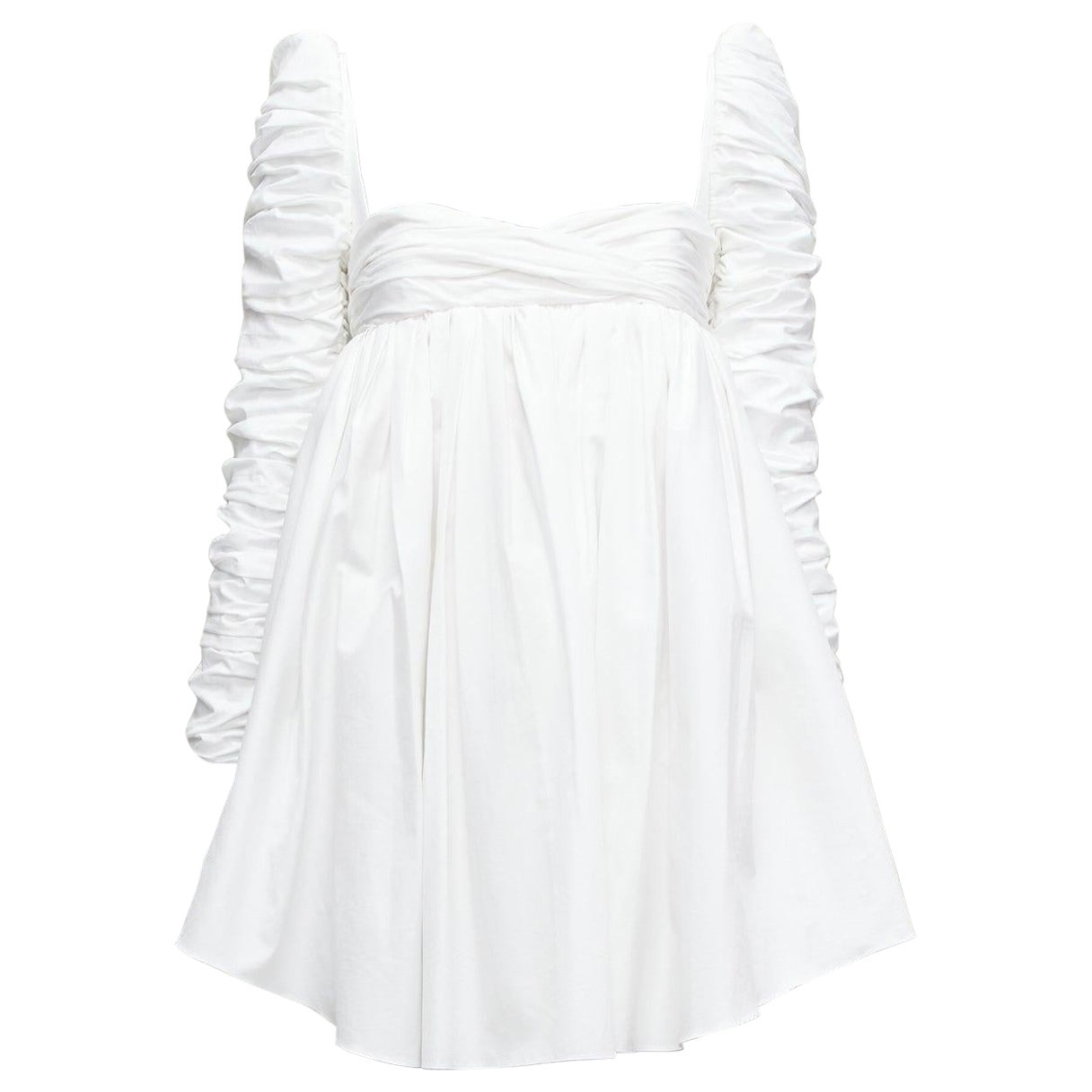 KHAITE Sueanne white ruched sleeve sweetheart empire corseted mini dress US2 S For Sale