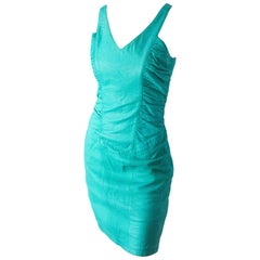 80er North Beach Teal-Kleid aus Leder