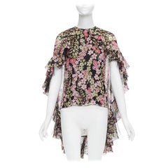 GIAMBATTISTA VALLI pink green floral 100% silk cape back chiffon top IT38 XS