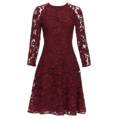 OSCAR DE LA RENTA 2016 burgundy lace sheer sleeves fit flare dressUS0 XS