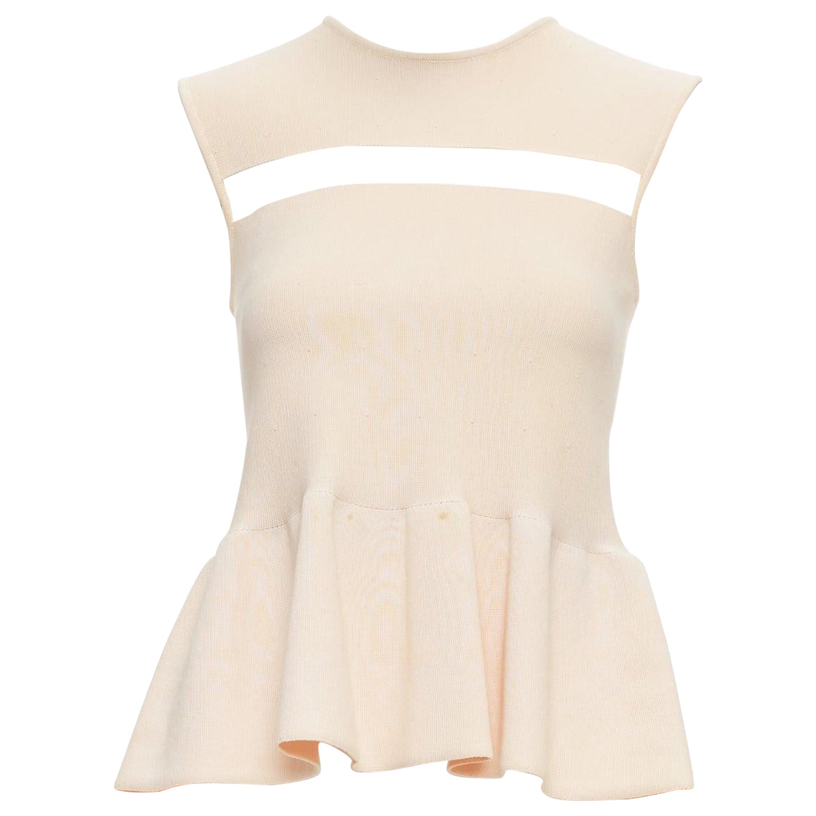 GIAMBATTISTA VALLI nude cotton sheer panel peplum top XXS For Sale