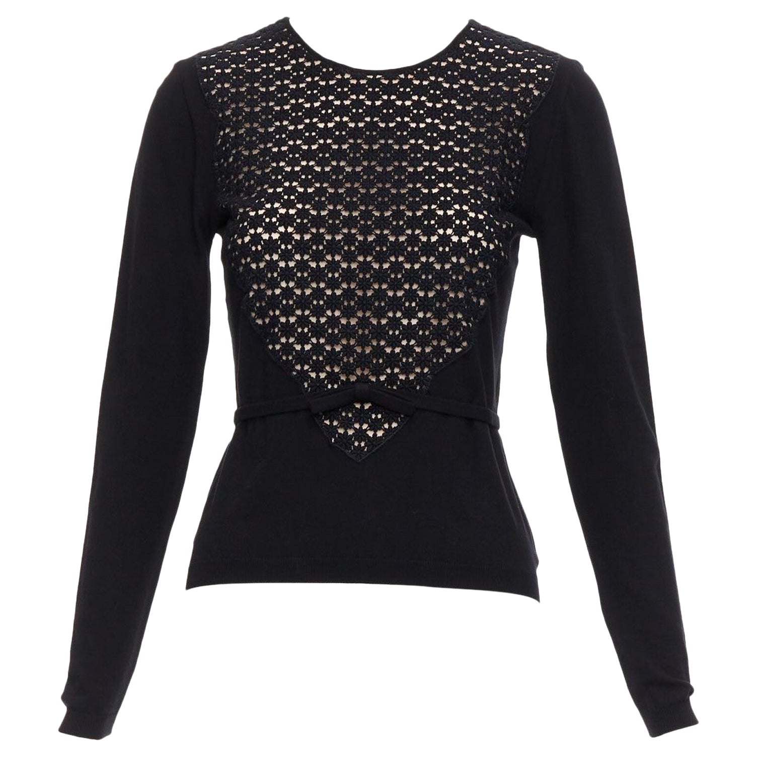 GIAMBATTISTA VALLI black pink overlay bow detail lace sweater XXS For Sale