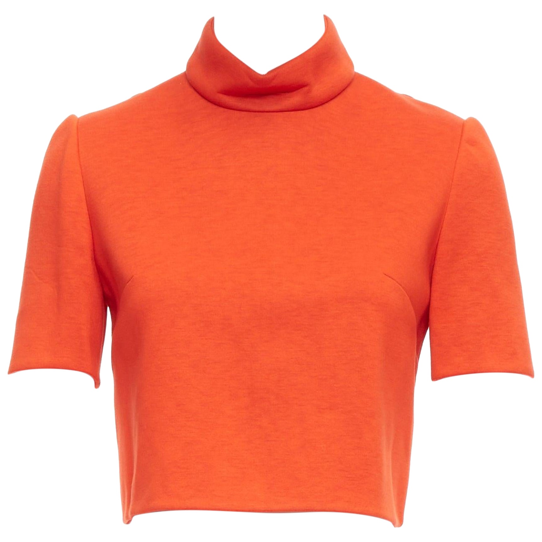 DELPOZO tangerine orange scuba fabric hi neck crop top FR34 XS For Sale