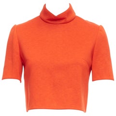 DELPOZO tangerine orange scuba fabric hi neck crop top FR34 XS