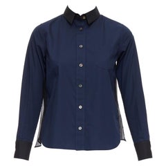SACAI LUCK navy black sheer pleated flare mesh panel back shirt JP1 S