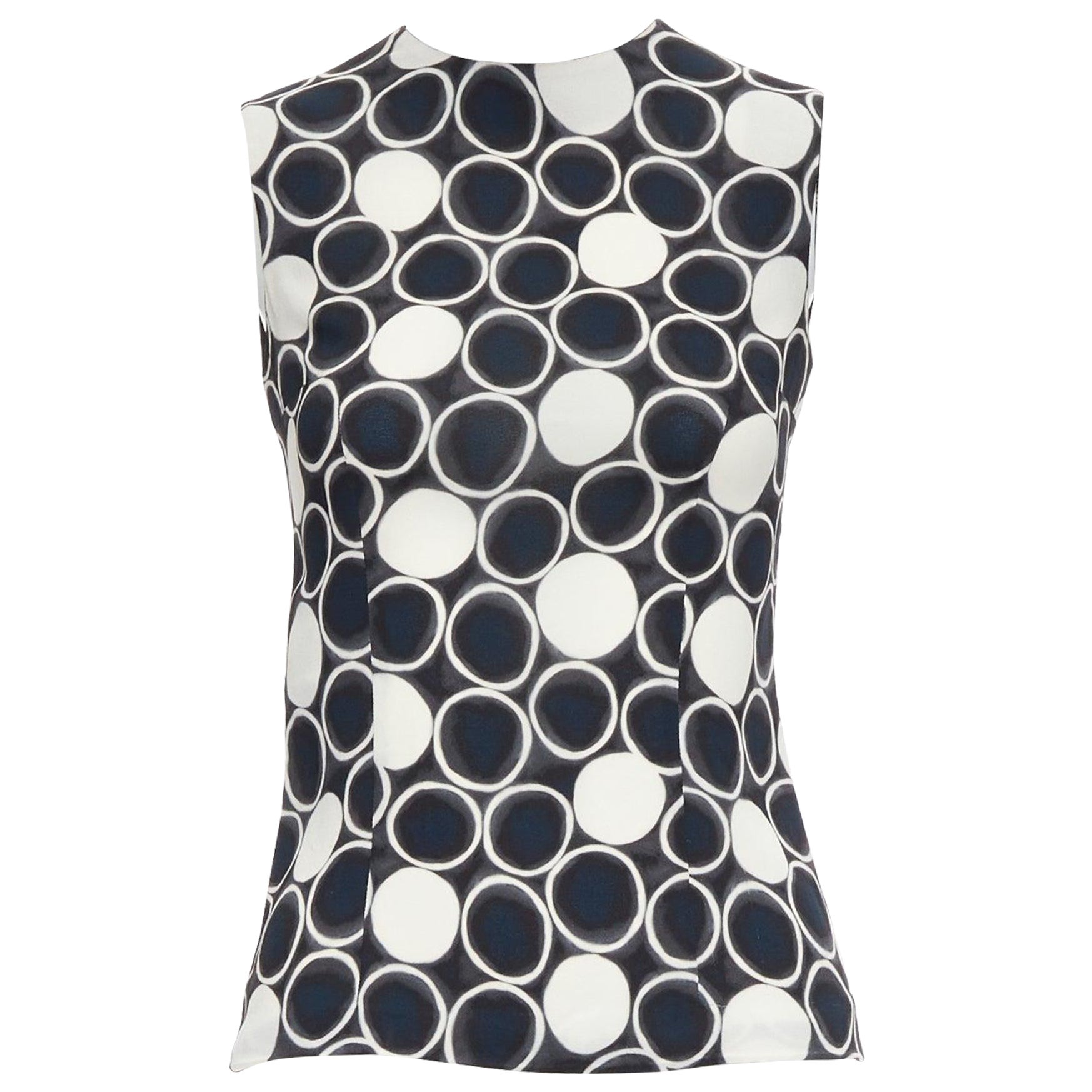MIU MIU 2012 black white blue circle print sleeveless tank top IT36 XXS For Sale