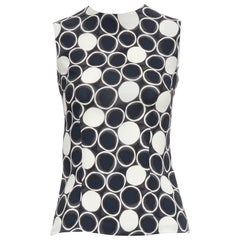 MIU MIU 2012 canotta senza maniche con stampa a cerchi in nero bianco blu IT36 XXS