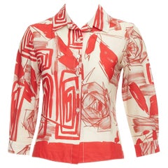 MARNI red beige 100% cotton abstract floral print crop shirt IT38 XS