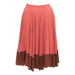 FENDI Vintage 100% silk  pink brown colorblock pleated midi skirt IT36 XXS