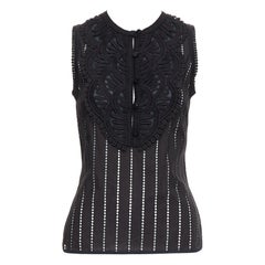 ANDREW GN top sin mangas de encaje negro de rejilla con botones geométricos FR38 M