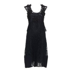 PRADA 2008 black cotton blend heavy lace applique panelled dress IT38 XS