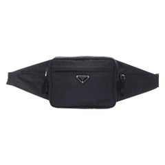 PRADA black tessuto nylon silver triangle plate crossbody waist bum bag