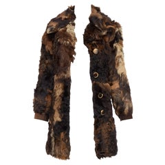 FRYLANE PARIS mixed texture brown genuine fur large button front leather coat