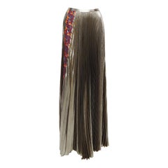 VERSACE 2017 metallic gold silk-lame baroque trim pleated full skirt IT42 M
