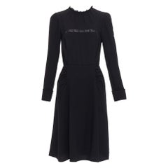 PRADA 2016 schwarz schiere Spitze Applique plissiert Seiten fit flare Kleid IT40 S